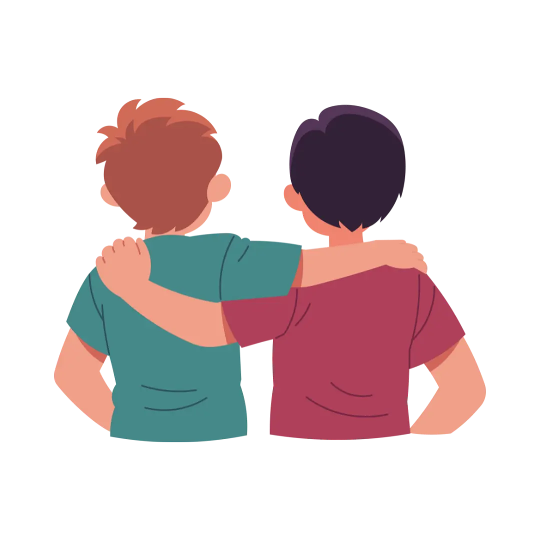 2 boys arms around backshot